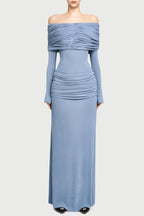 Lekeisha Off Shoulder Draped Maxi Dress - Wine