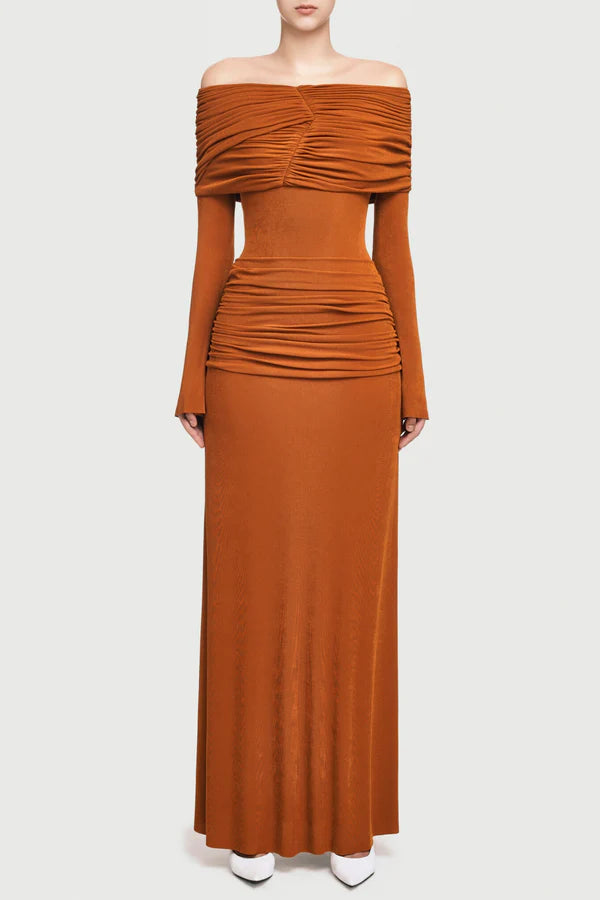 Lekeisha Off Shoulder Draped Maxi Dress - Wine