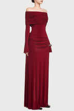 Lekeisha Off Shoulder Draped Maxi Dress - Wine
