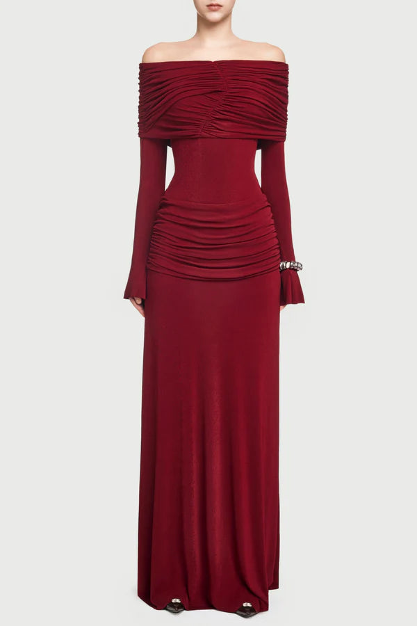 Lekeisha Off Shoulder Draped Maxi Dress - Orange