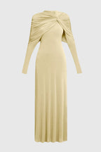 Natosha Ruched Knot Cape Maxi Dress - Yellow